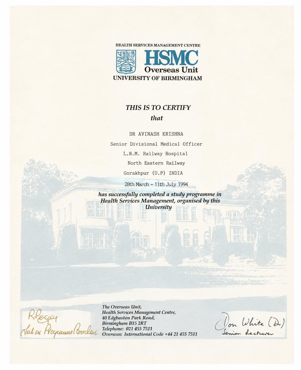 University of Birmingham HSMC 1994